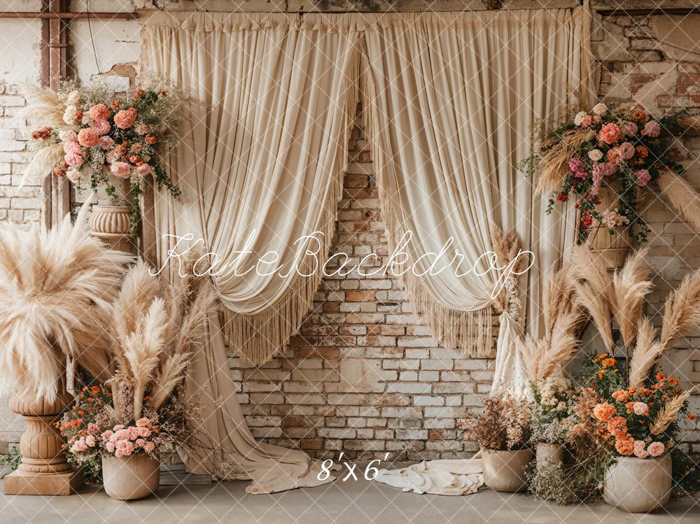 Kate Boho Ziegelwand Blumen Creme Hintergrund Entworfen von Emetselch