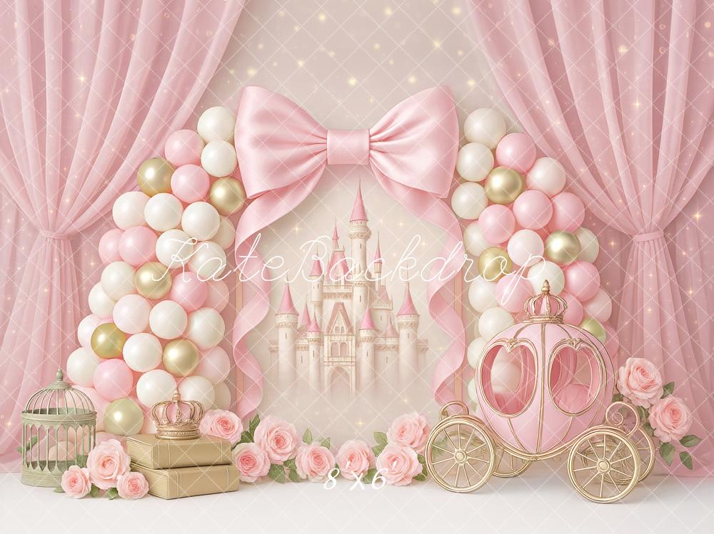Kate Prinzessin Schloss Ballons Rosa Hintergrund Entworfen von Ashley Paul - Kate Backdrop.de