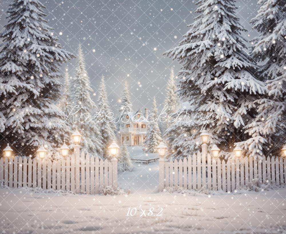 Kate Weihnachten Winterhaus Schneeflocken Weiß Hintergrund Entworfen von Emetselch