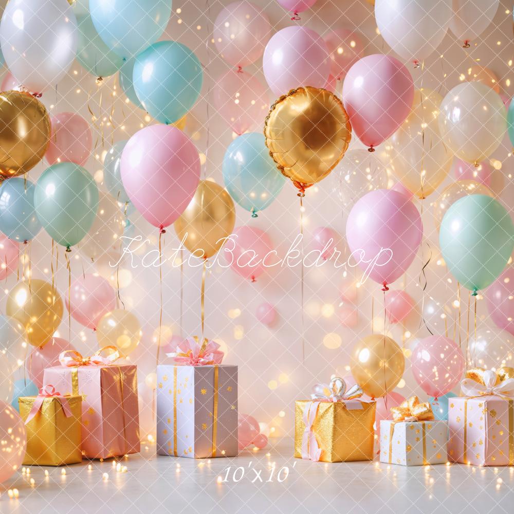Kate Geburtstag Luftballons Geschenke Pastell Hintergrund Entworfen von Emetselch