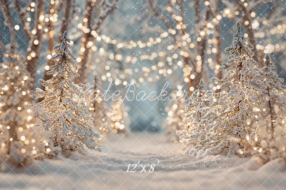 Kate Weihnachten Winterwald Schneebäume Lichter Hintergrund Entworfen von Emetselch - Kate Backdrop.de