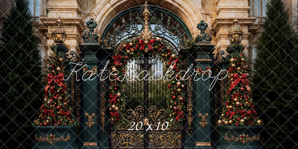 Kate Weihnachten Palasttor Girlande Goldgrün Hintergrund Entworfen von Emetselch - Kate Backdrop.de