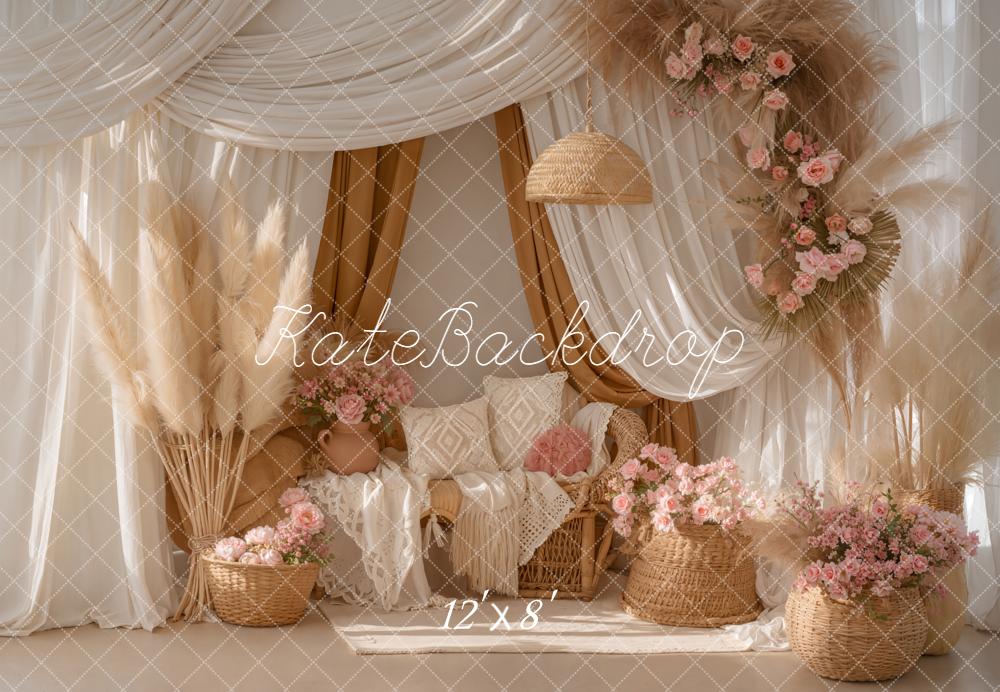 Kate Boho Pampasgras Blumen Beige Fleece Hintergrund Entworfen von Emetselch