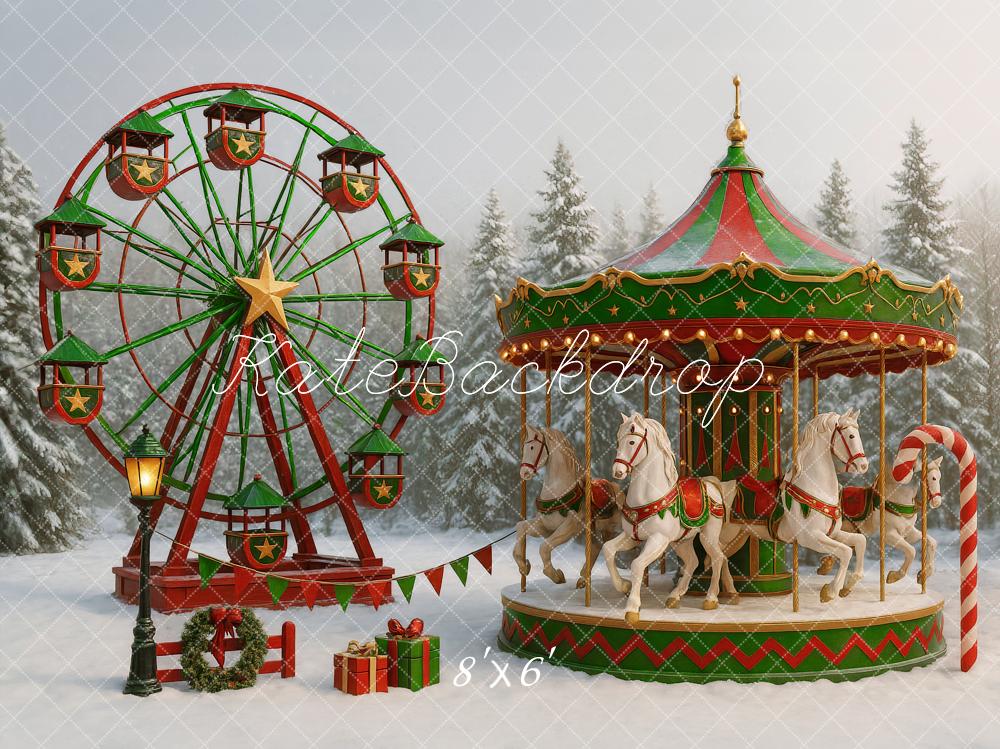 Kate Weihnachten Karussell Riesenrad Schnee Hintergrund Entworfen von Ashley Paul - Kate Backdrop.de