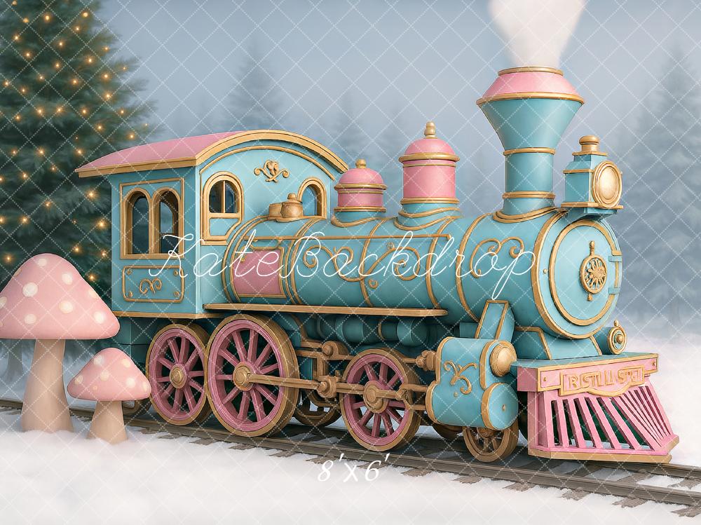 Kate Weihnachten Eisenbahn Pilze Pastell Hintergrund Entworfen von Ashley Paul - Kate Backdrop.de