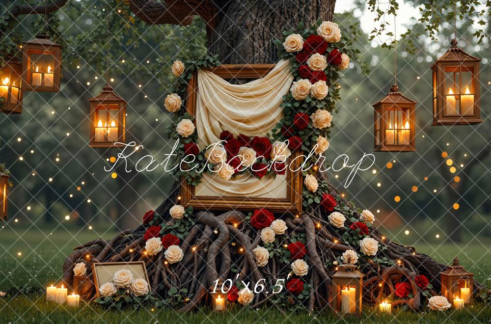 Kate Hochzeit Baum Laternen Rosen Romantisch Hintergrund Entworfen von Mini MakeBelieve