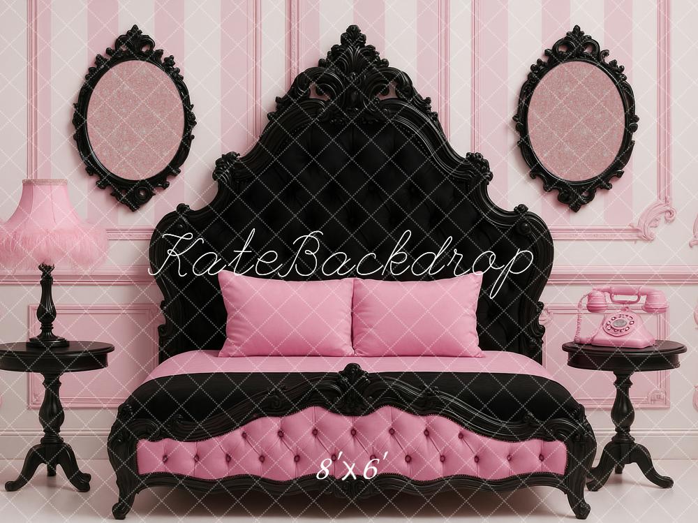 Kate Mädchenzimmer Barock Bett Rosa Hintergrund Entworfen von Ashley Paul - Kate Backdrop.de