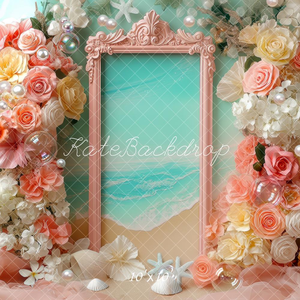 Kate Meerjungfrau Blumen Rahmen Pastell Hintergrund Entworfen von Mini MakeBelieve - Kate Backdrop.de