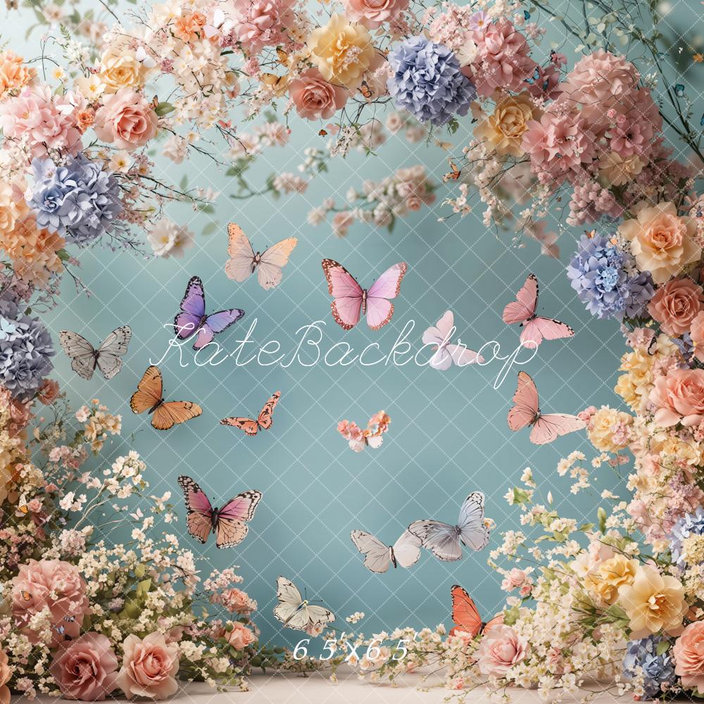 Kate Frühling Blumenbogen Schmetterlinge Pastell Hintergrund Entworfen von Emetselch - Kate Backdrop.de