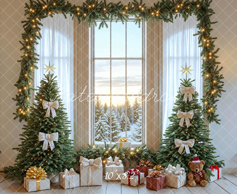 Kate Weihnachten Tannenbaum Fenster Lichter Hintergrund Entworfen von Mini MakeBelieve - Kate Backdrop.de