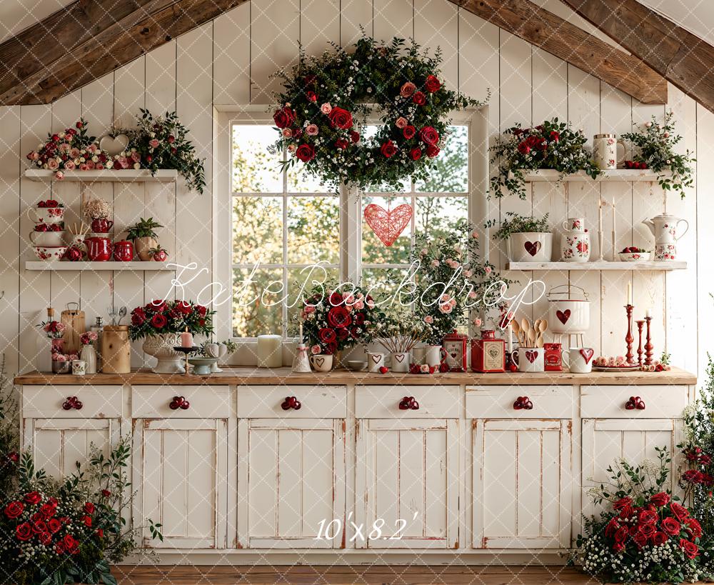 Kate Valentinstag Küche Rote Rosen Weiß Fleece Hintergrund Entworfen von Emetselch