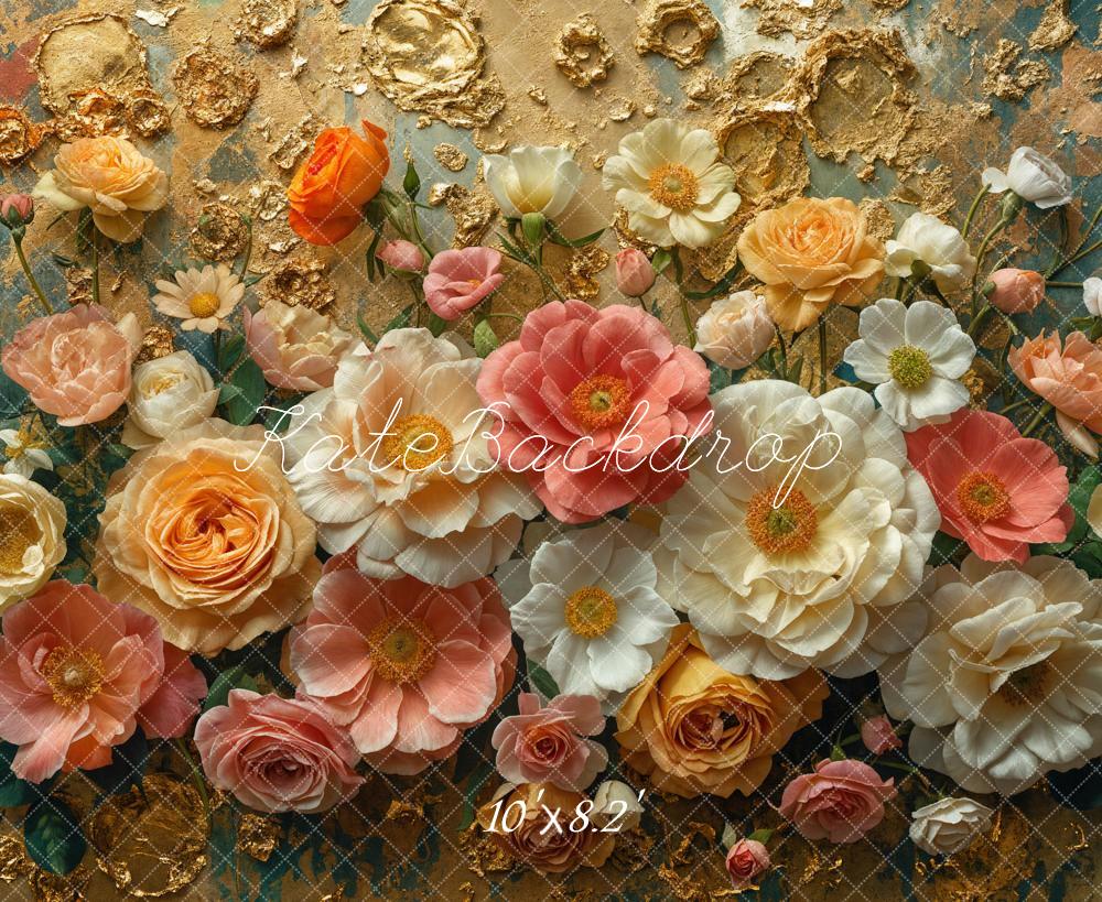 Kate Blumen Rosen Gold Struktur Hintergrund Entworfen von Emetselch - Kate Backdrop.de