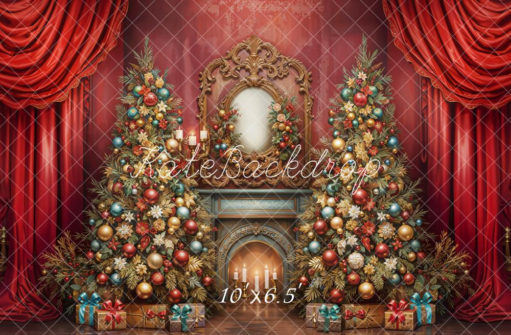 Kate Weihnachten Geschenke Kamin Rot Hintergrund Entworfen von Emetselch - Kate Backdrop.de