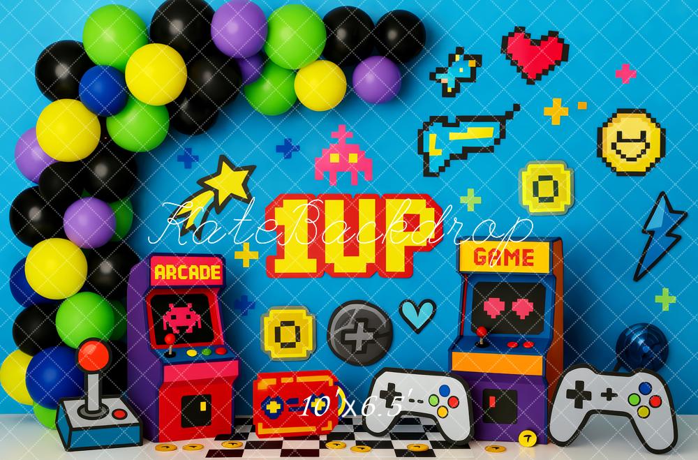 Kate Arcade Spielkonsole Pixel Blau Hintergrund Entworfen von Patty Roberts - Kate Backdrop.de