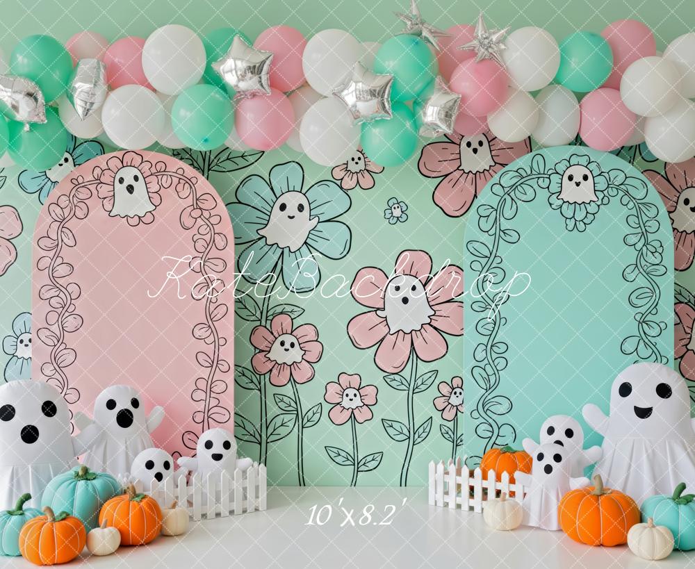 Kate Halloween Geister Blumen Pastell Hintergrund Entworfen von Patty Roberts - Kate Backdrop.de