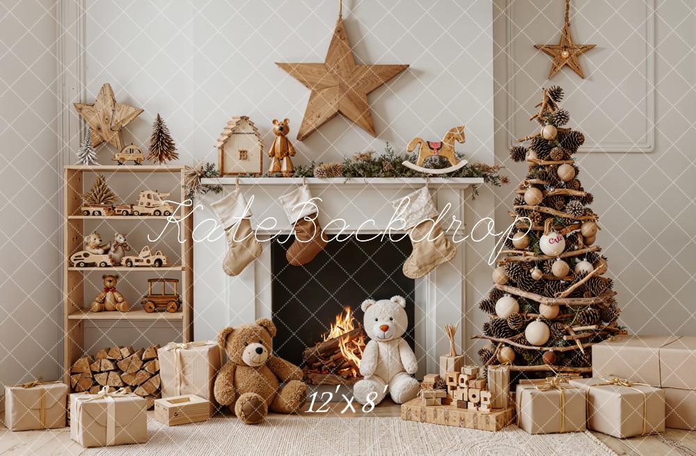 Kate Weihnachten Kamin Geschenke Naturholz Fleece Hintergrund Entworfen von Emetselch