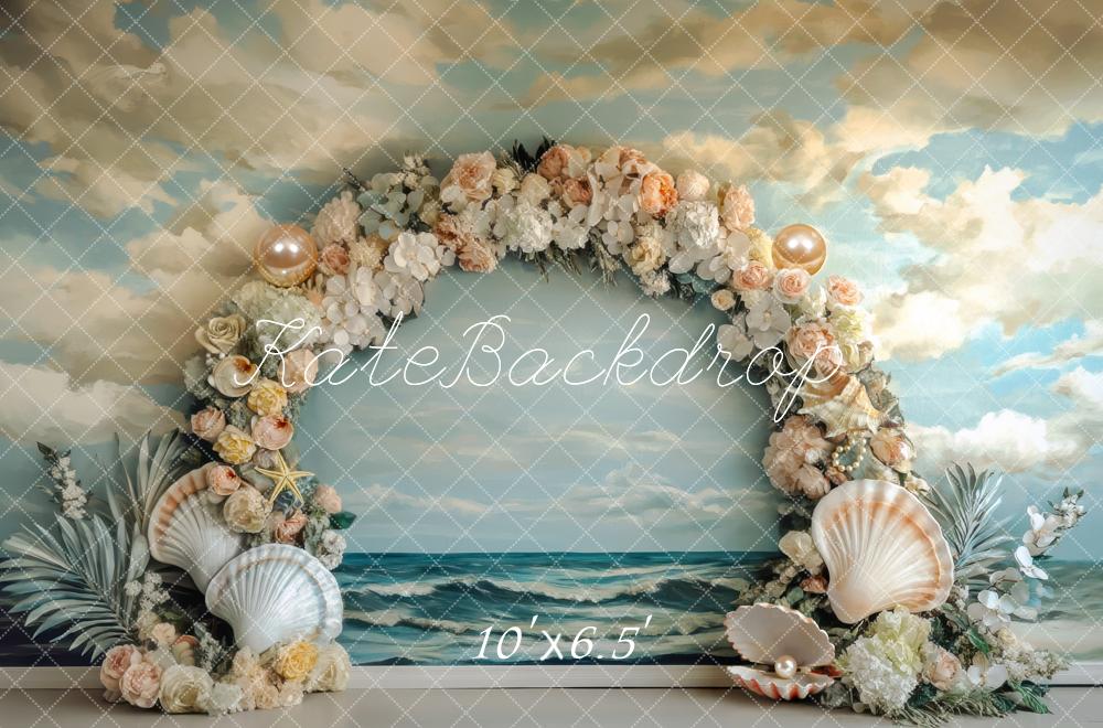 Kate Flower Bogen Muscheln Ozean Pastell Hintergrund Entworfen von Mini MakeBelieve - Kate Backdrop.de