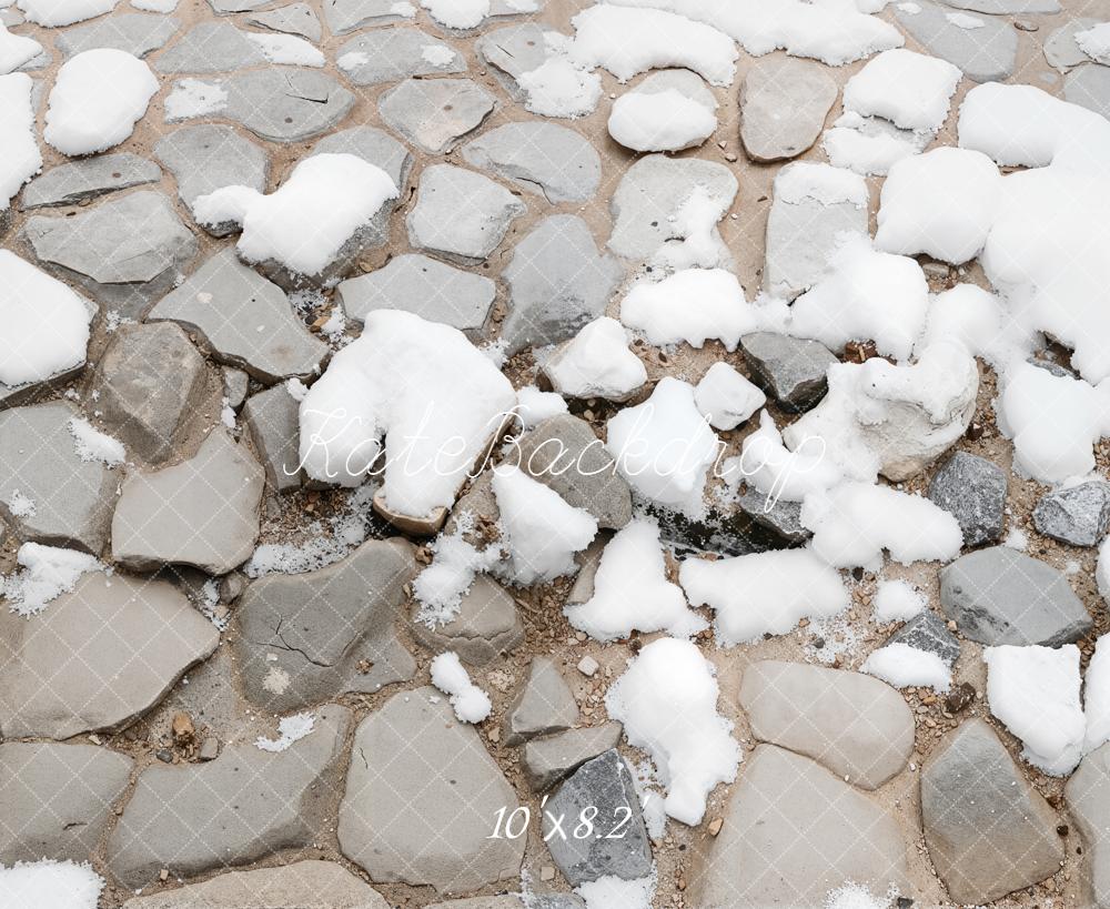 Kate Winter Kopfsteinpflaster Schnee Grau Hintergrund Entworfen von Kate Image - Kate Backdrop.de