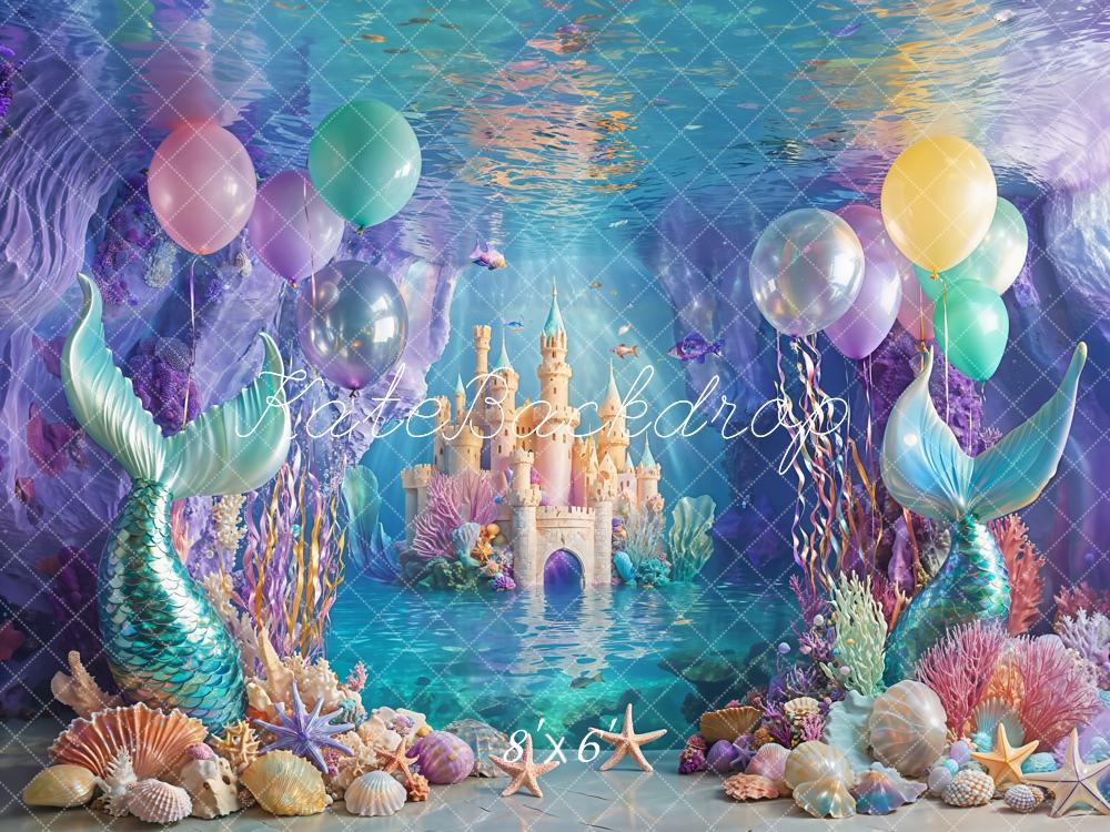 Kate Meerjungfrau Schloss Ballons Bunt Hintergrund Entworfen von Emetselch - Kate Backdrop.de
