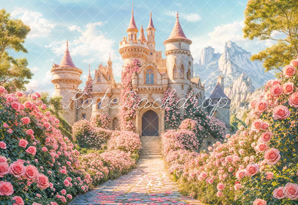 Kate Fairy Fantasy Schloss Rosengarten Pastell Hintergrund Entworfen von Chain - Kate Backdrop.de