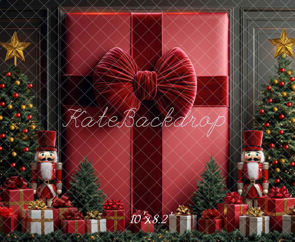 Kate Weihnachten Geschenkbox Nussknacker Rot Hintergrund Entworfen von Mini MakeBelieve - Kate Backdrop.de