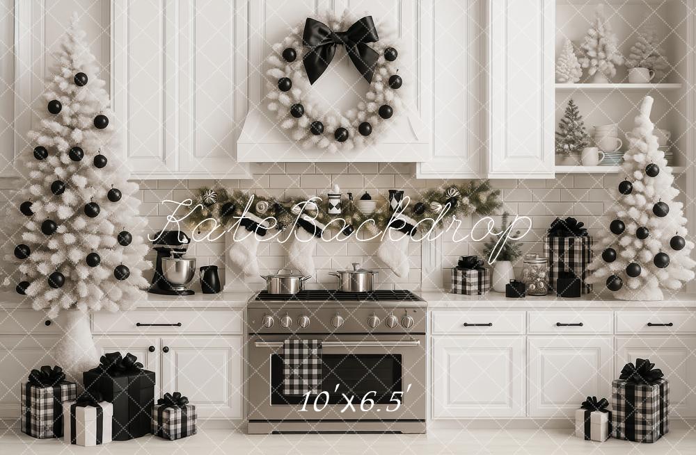Kate Weihnachten Küche Weiß Schwarz Modern Hintergrund Entworfen von Ashley Paul