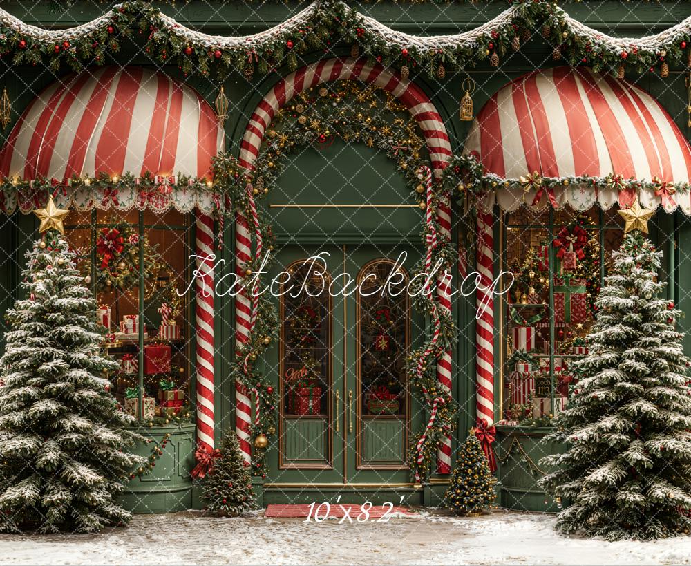 Kate Weihnachten Schaufenster Tannen Grün Rot Hintergrund Entworfen von Emetselch - Kate Backdrop.de