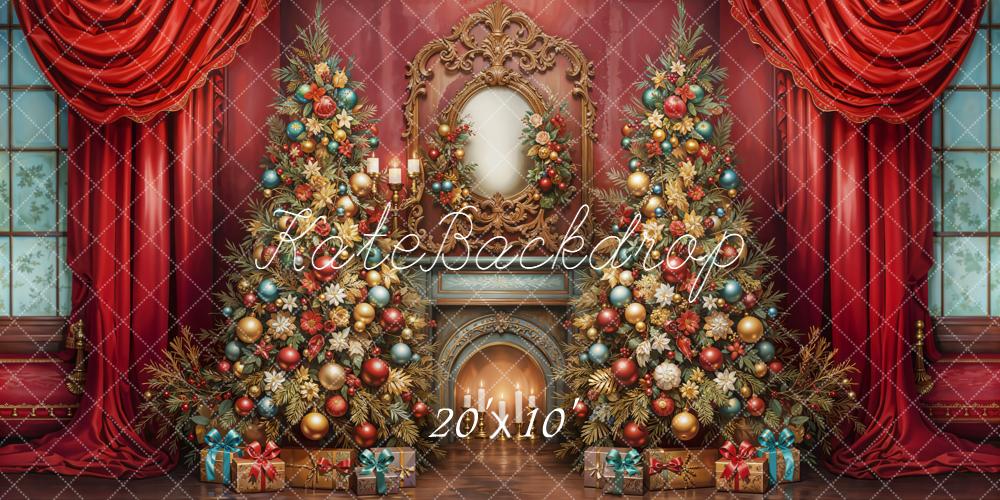 Kate Weihnachten Geschenke Kamin Rot Hintergrund Entworfen von Emetselch - Kate Backdrop.de
