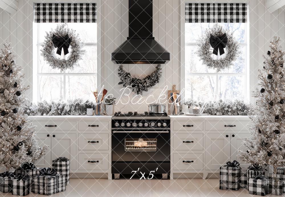 Kate Weihnachten Küche Schwarz Weiß Hintergrund Entworfen von Ashley Paul