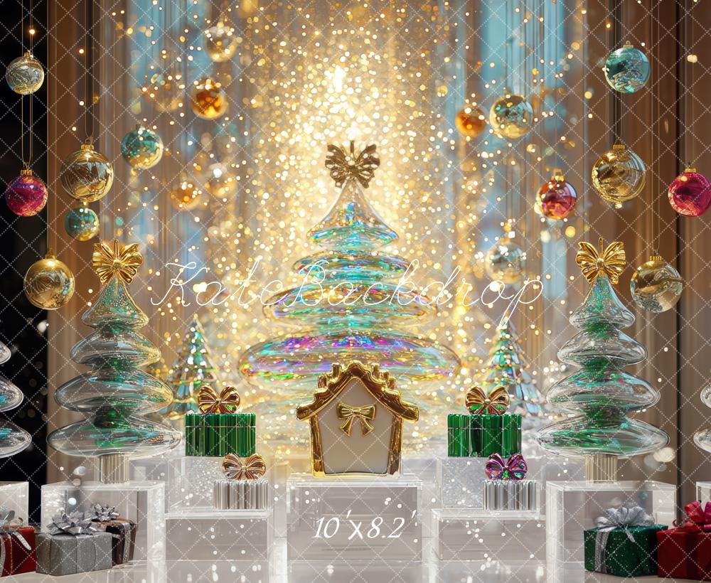Kate Weihnachten Glasbäume Geschenke Golden Hintergrund Entworfen von Mini MakeBelieve - Kate Backdrop.de
