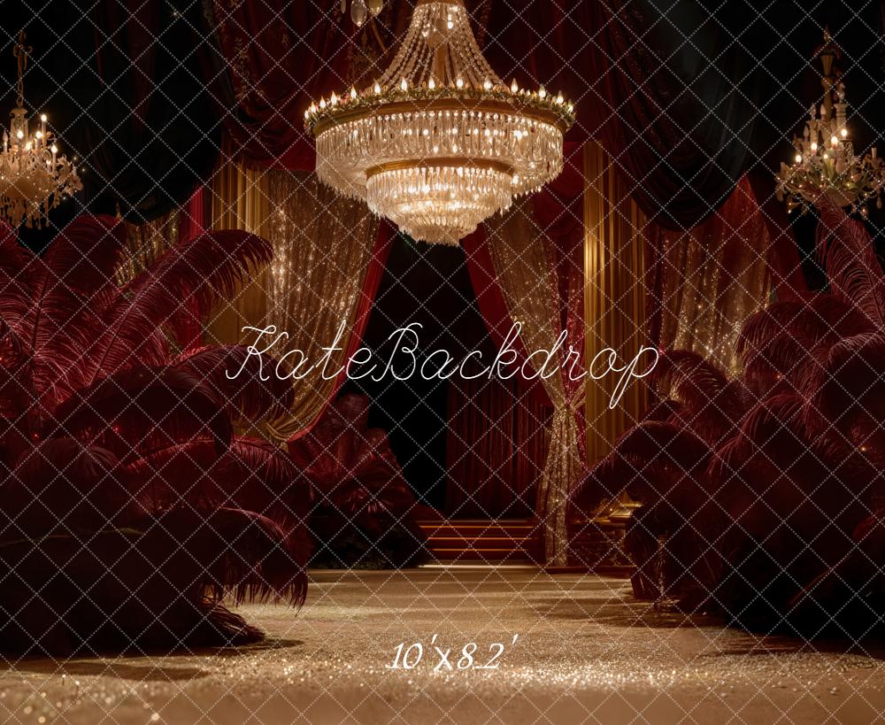 Kate Ball Kronleuchter Rote Federn Gold Fleece Hintergrund Entworfen von Emetselch - Kate Backdrop.de