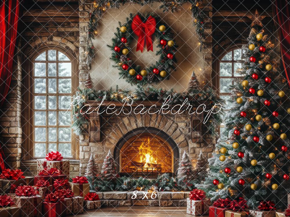Kate Weihnachten Kamin Weihnachtsbaum Geschenke Hintergrund Entworfen von Mini MakeBelieve - Kate Backdrop.de
