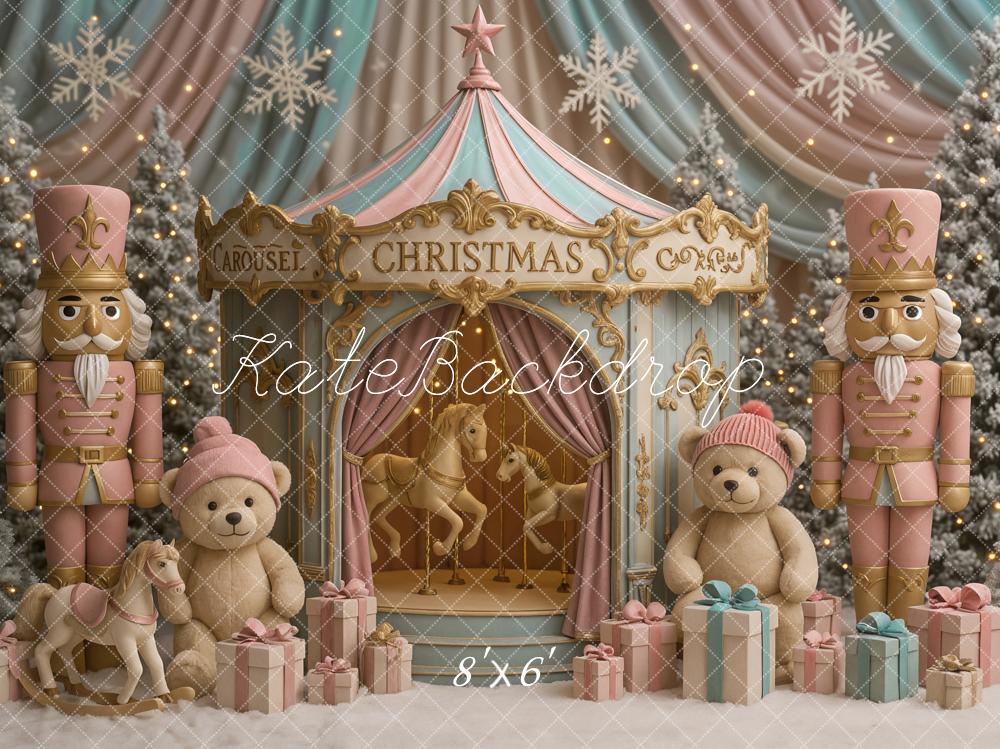 Kate Weihnachten Karussell Nussknacker Pastell Hintergrund Entworfen von Ashley Paul - Kate Backdrop.de