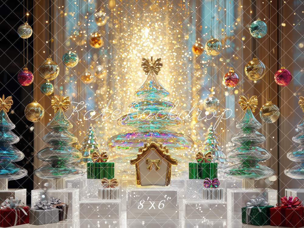 Kate Weihnachten Glasbäume Geschenke Golden Hintergrund Entworfen von Mini MakeBelieve - Kate Backdrop.de