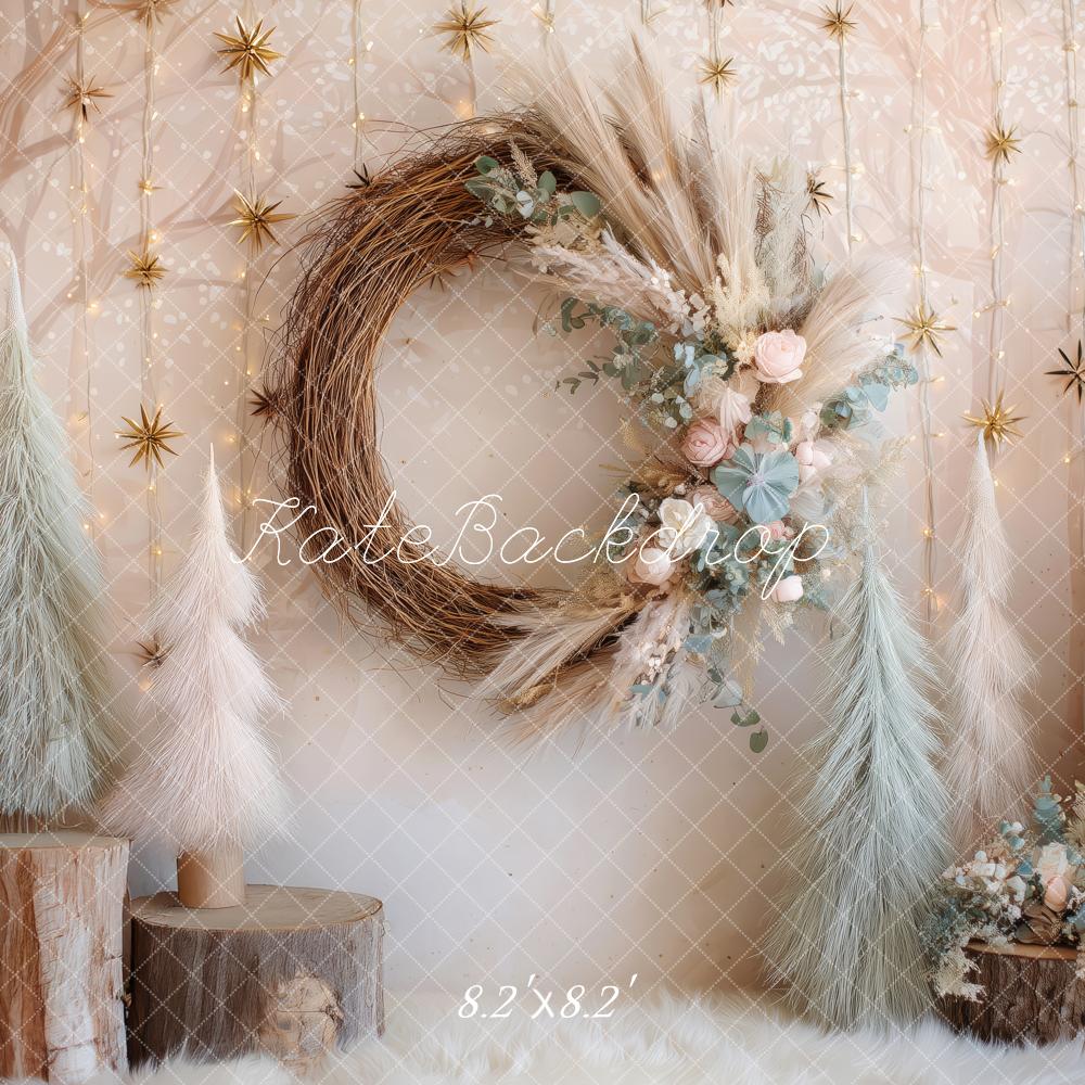 Kate Weihnachten Kranz Trockenblumen Pastell Hintergrund Entworfen von Patty Roberts - Kate Backdrop.de