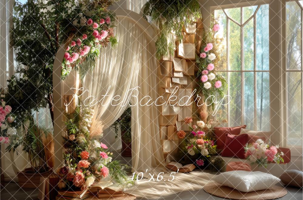 Kate Boho Blumen Bücher Bogen Hintergrund Entworfen von Mini MakeBelieve - Kate Backdrop.de