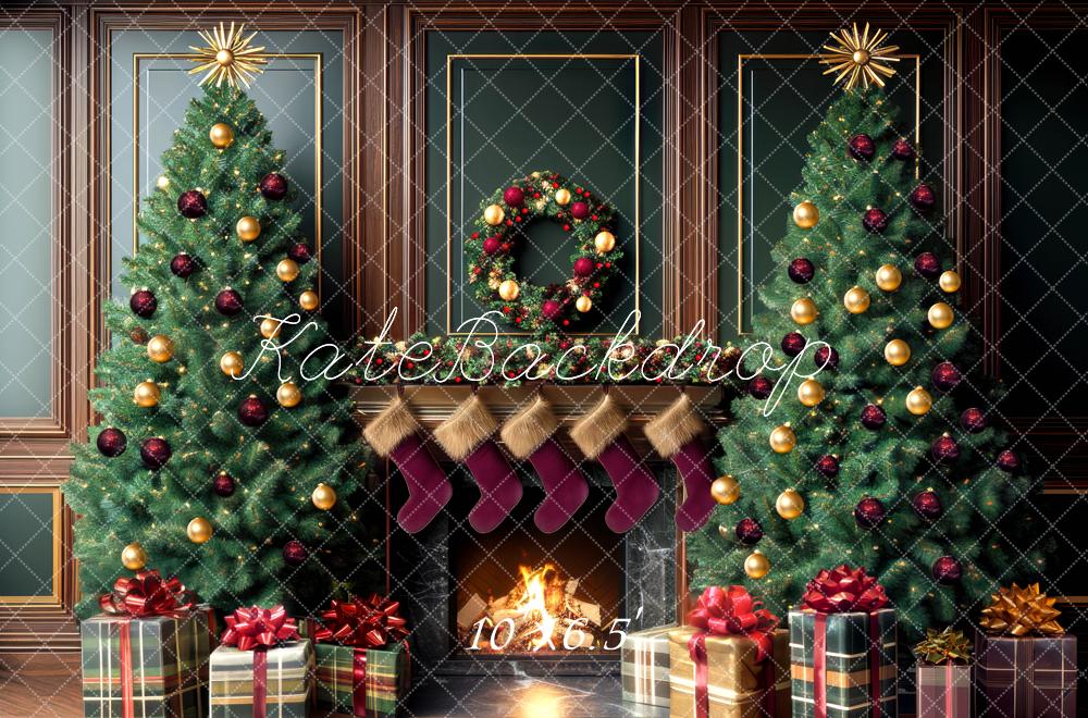 Kate Weihnachten Weihnachtsbaum Kamin Geschenkboxen Hintergrund Entworfen von Mini MakeBelieve - Kate Backdrop.de