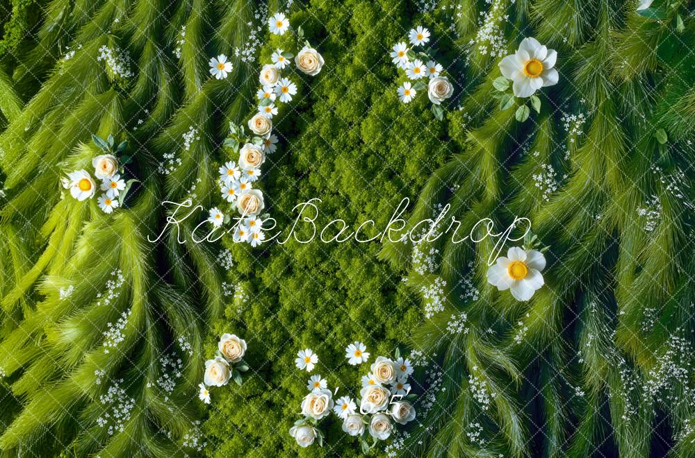 Kate Frühling Gänseblümchen Moos Grün Hintergrund Entworfen von Mini MakeBelieve - Kate Backdrop.de