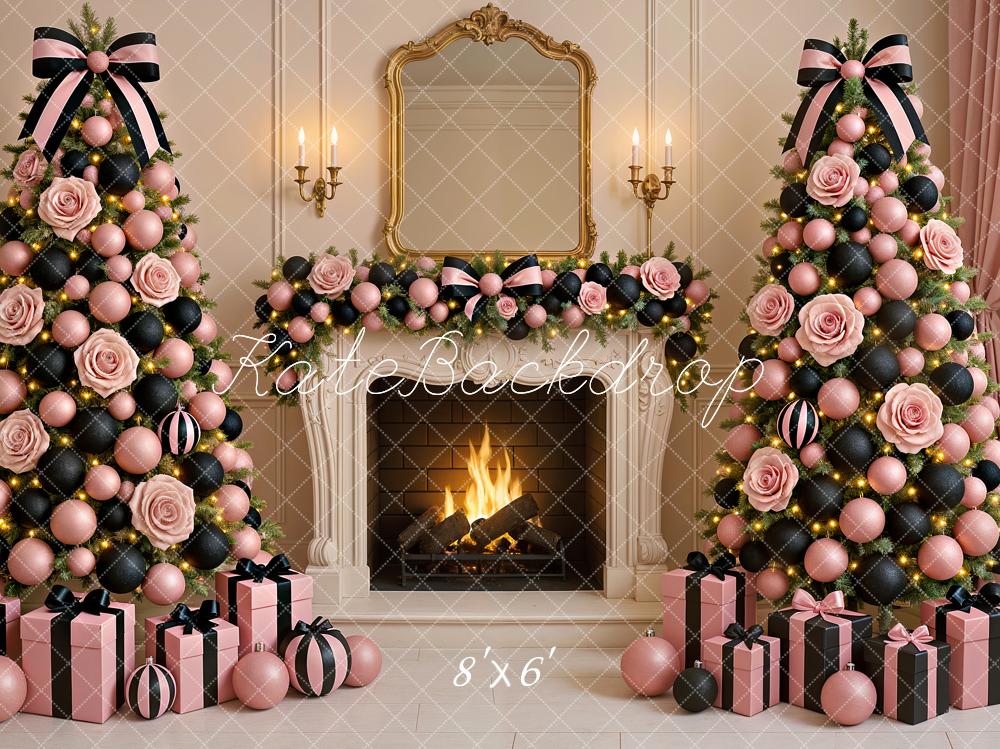 Kate Weihnachten Christbaum Kamin Rosa Hintergrund Entworfen von Ashley Paul - Kate Backdrop.de