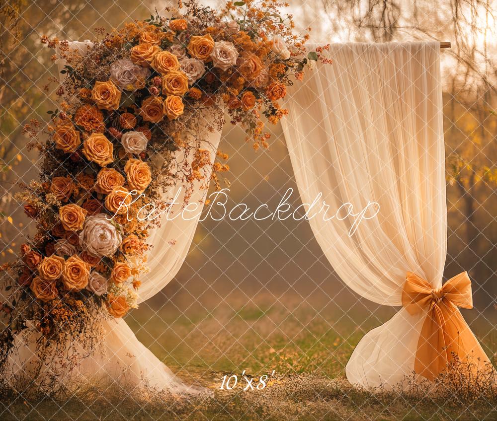 Kate Herbst Blumenbogen Creme Fleece Hintergrund Entworfen von Emetselch - Kate Backdrop.de