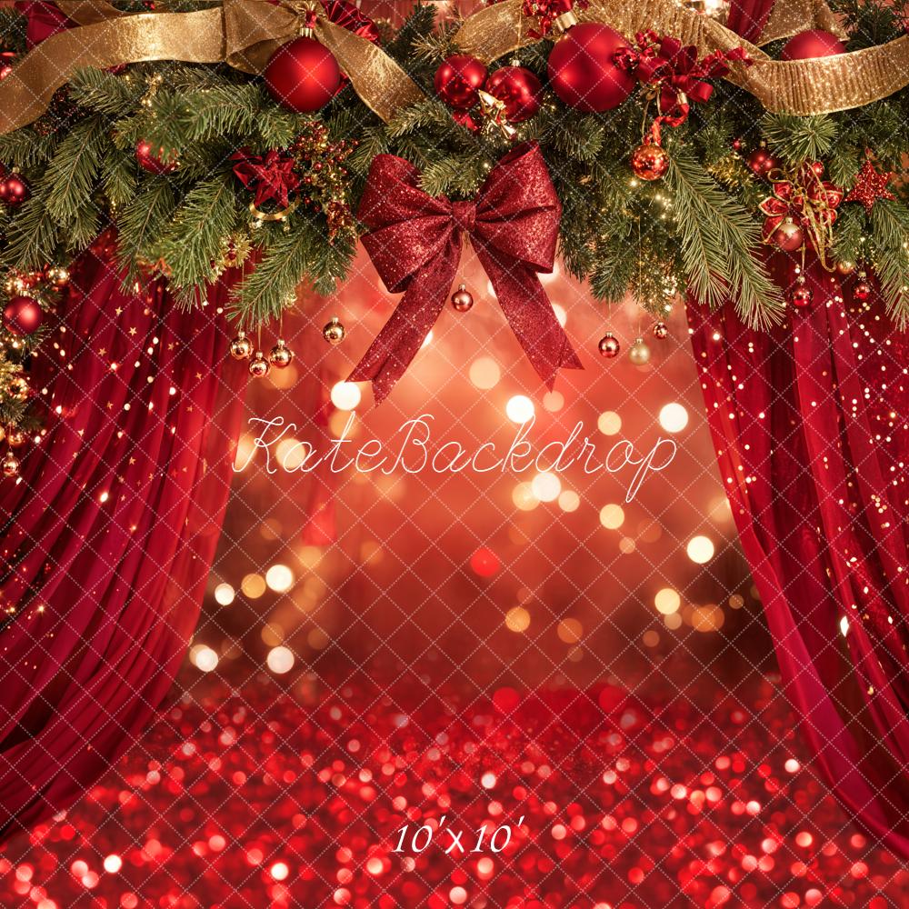 Kate Weihnachten Tannenzweige Kugeln Rot Hintergrund Entworfen von Emetselch - Kate Backdrop.de