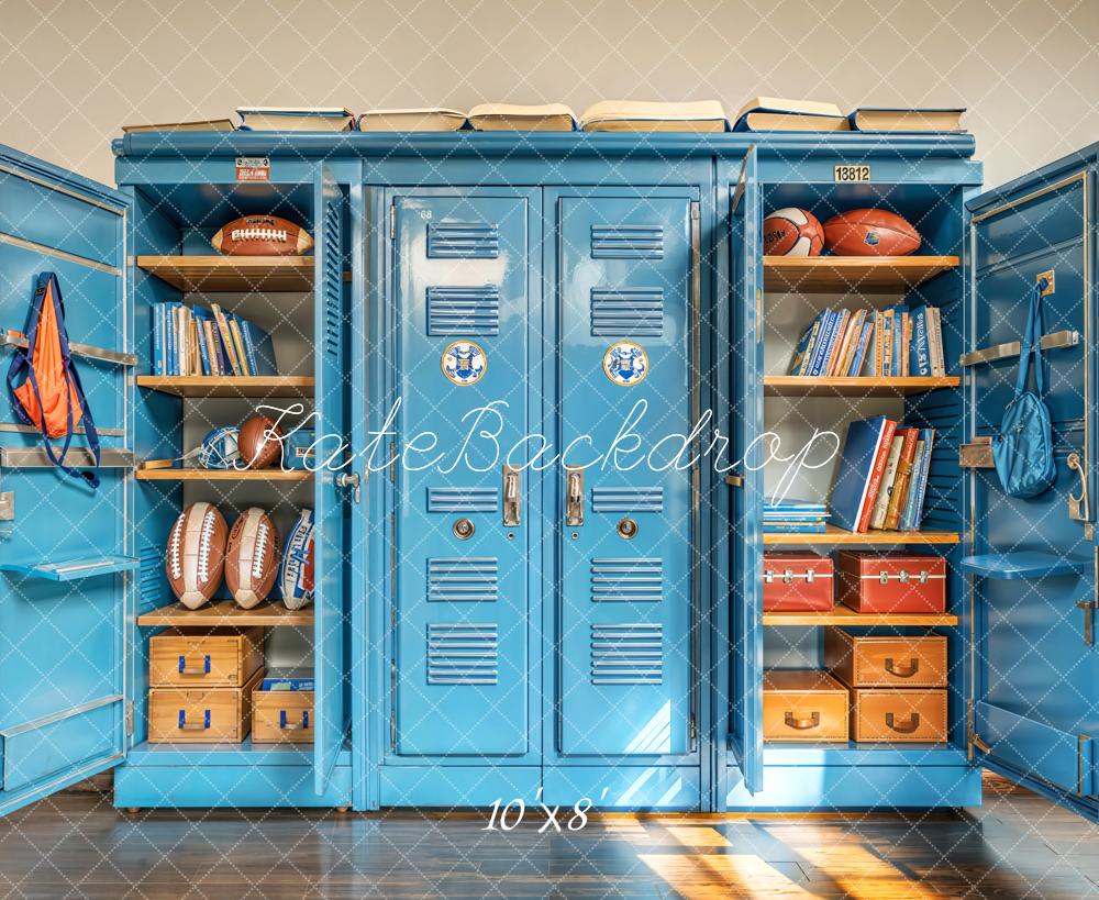 Kate Zurück Zur Schule Spind Sport Blau Fleece Hintergrund Entworfen von Emetselch - Kate Backdrop.de