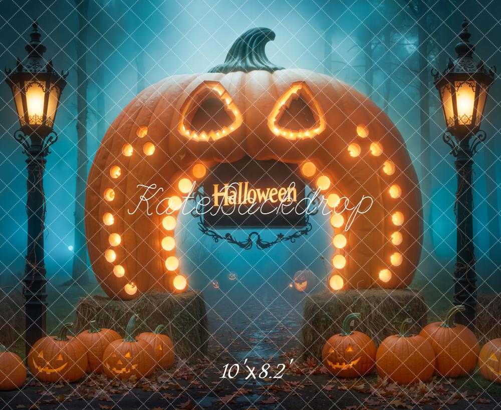 Kate Halloween Riesenkürbis Laternen Nebel Hintergrund Entworfen von Chain - Kate Backdrop.de