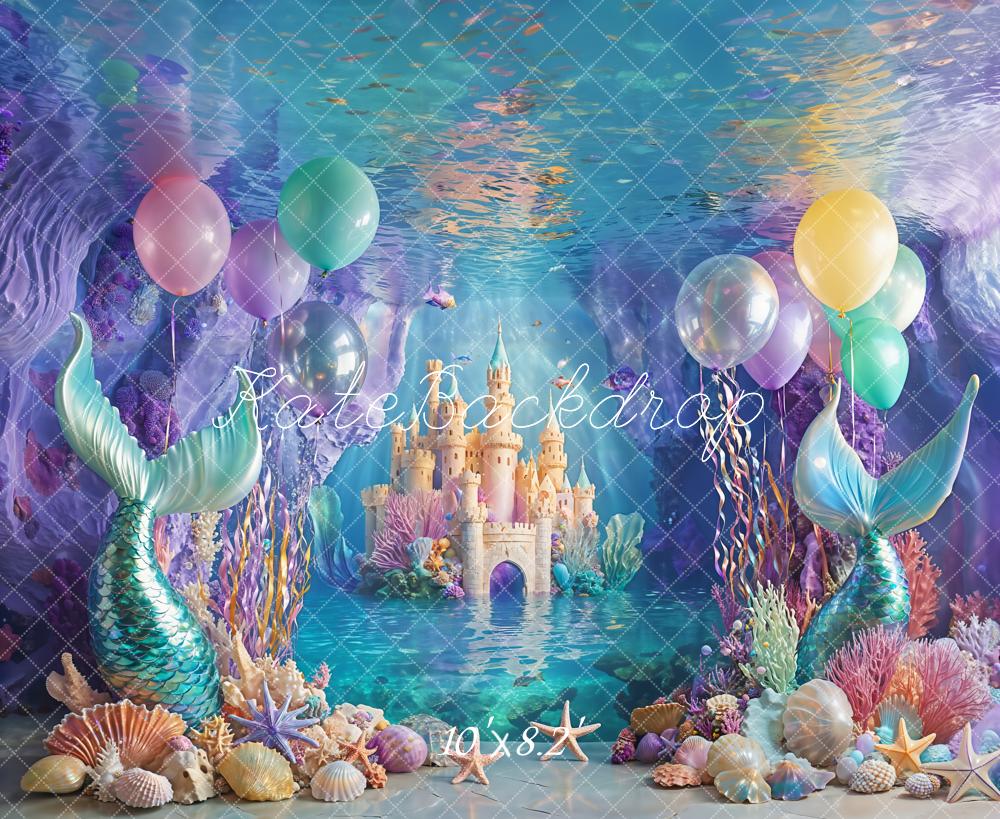 Kate Meerjungfrau Schloss Ballons Bunt Hintergrund Entworfen von Emetselch - Kate Backdrop.de