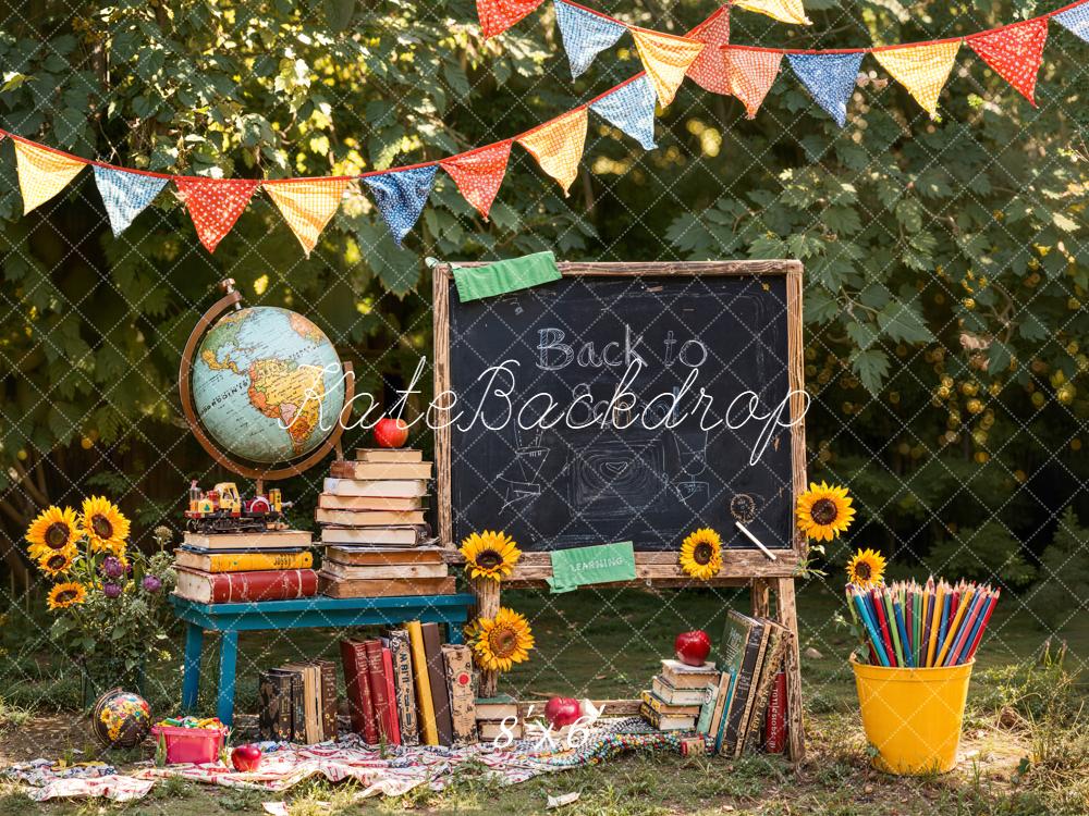 Kate Zurück Zur Schule Tafel Bücher Bunt Hintergrund Entworfen von Emetselch - Kate Backdrop.de