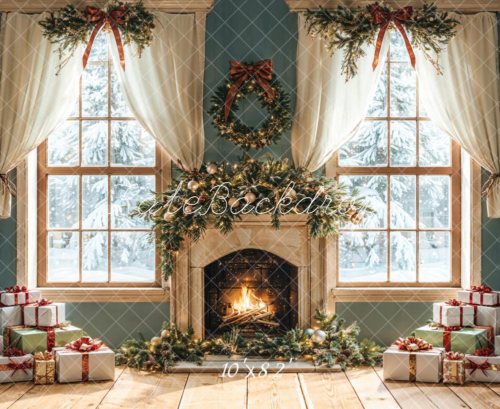 Kate Weihnachten Kamin Fenster Geschenke Hintergrund Entworfen von Emetselch