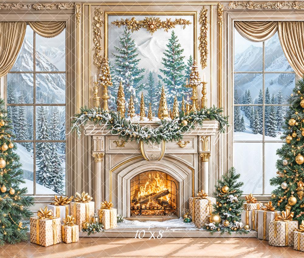 Kate Weihnachten Kamin Geschenke Gold Fleece Hintergrund Entworfen von Emetselch - Kate Backdrop.de
