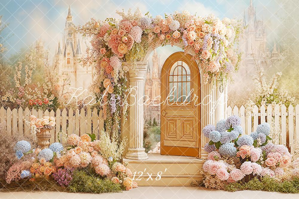 Kate Märchen Schloss Tür Blumen Pastell Hintergrund Entworfen von Chain