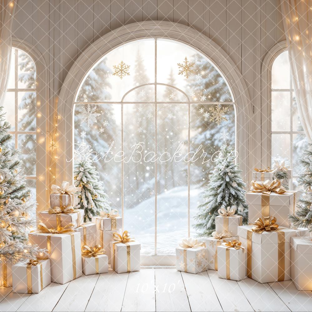 Kate Weihnachten Geschenke Fenster Schnee Hintergrund Entworfen von Emetselch - Kate Backdrop.de