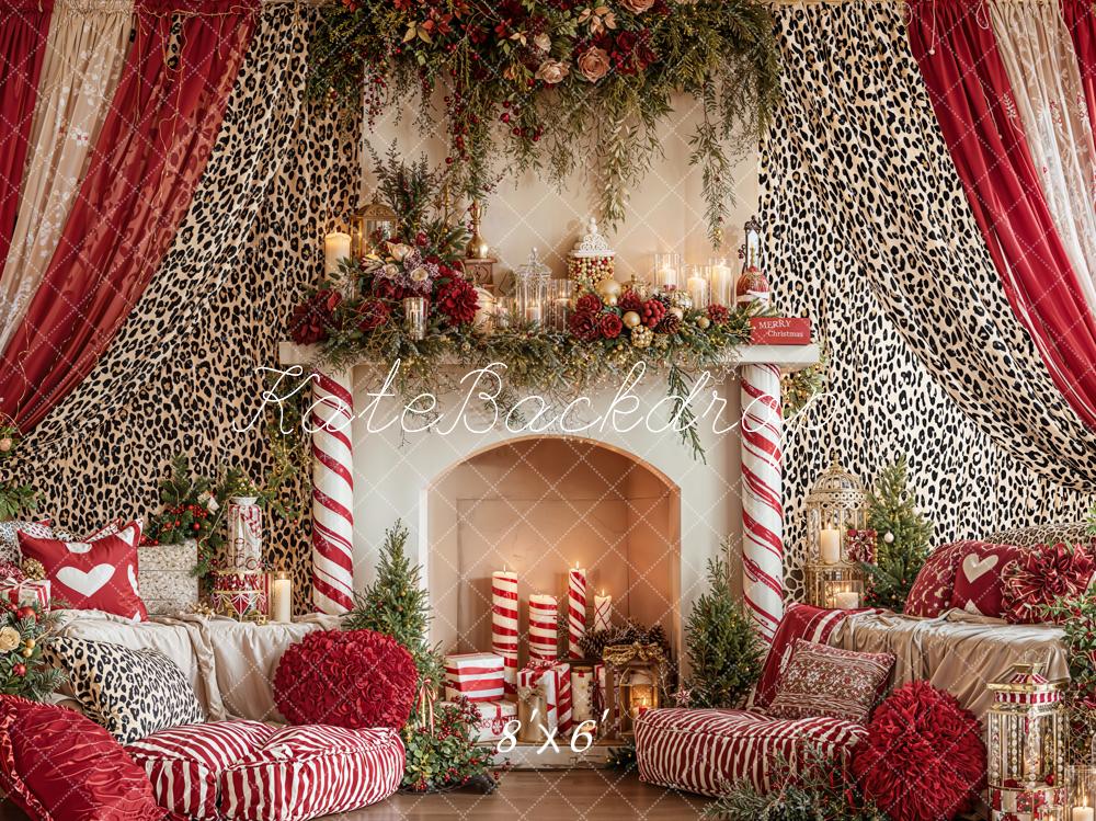 Kate Weihnachten Kamin Leopardenmuster Rot Fleece Hintergrund Entworfen von Emetselch